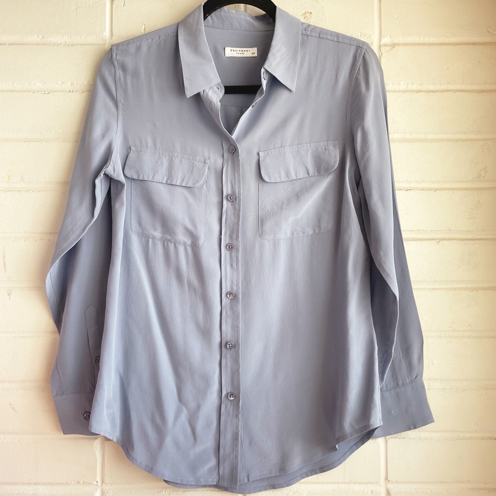 Equipment Dusty Blue 100% Silk Button-Down Shirt